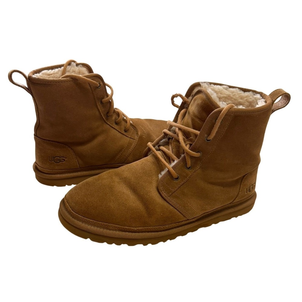 UGG Neumel Chestnut Brown Suede Lace Up Sheepskin Lined Chukka Boots Mens Sz 11